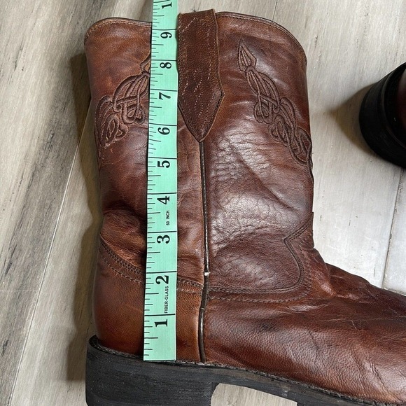 Men's Justin Leather Cowboy Boots Embroidered Round Toe Brown Size 10 - Picture 8 of 8